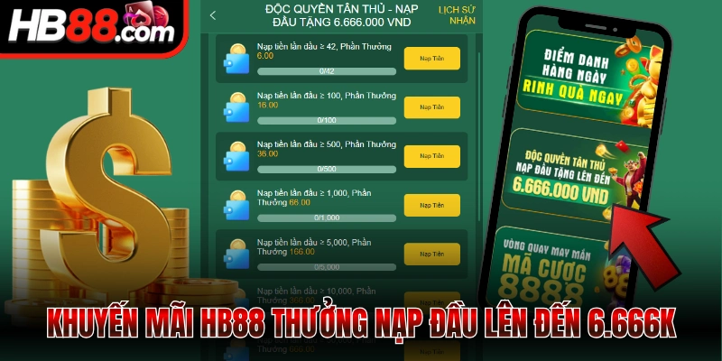 Khuyến Mãi HB88 Bùng Nổ Quà Tặng Đặt Cược Thêm Vui 1 Khuyến mãi HB88 thưởng nạp đầu lên đến 6.666K